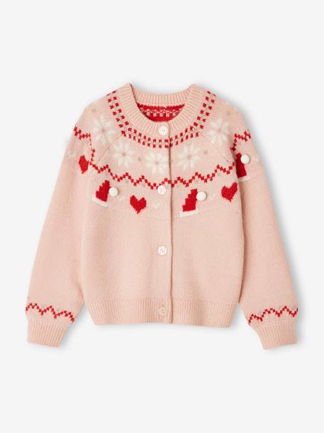 Jacquard kerstvest met glanzende draden voor meisjes roze (poederkleur) - vertbaudet enfant 