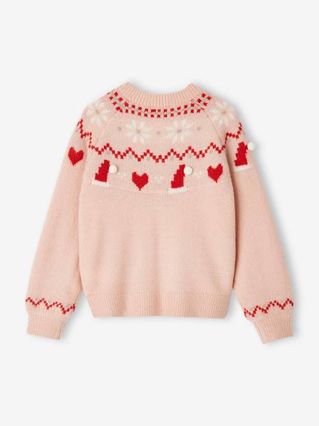 Jacquard kerstvest met glanzende draden voor meisjes roze (poederkleur) - vertbaudet enfant 