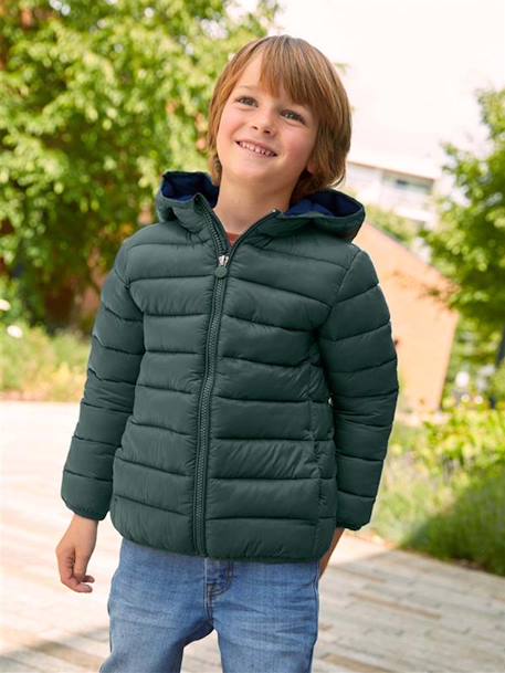 Licht donsjack met capuchon voor jongens met gerecyclede polyester vulling blauw+COGNAC+Engels groen+groen+jeansblauw+marineblauw+petrolblauw - vertbaudet enfant 