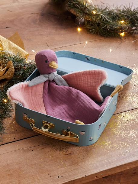 Aanpasbare vogelknuffel van twee materialen met etui blauw+rozen - vertbaudet enfant 