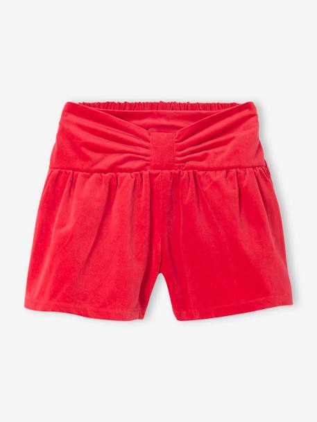 Meisjesshort van glad fluweel met geknoopt effect vooraan rood - vertbaudet enfant 