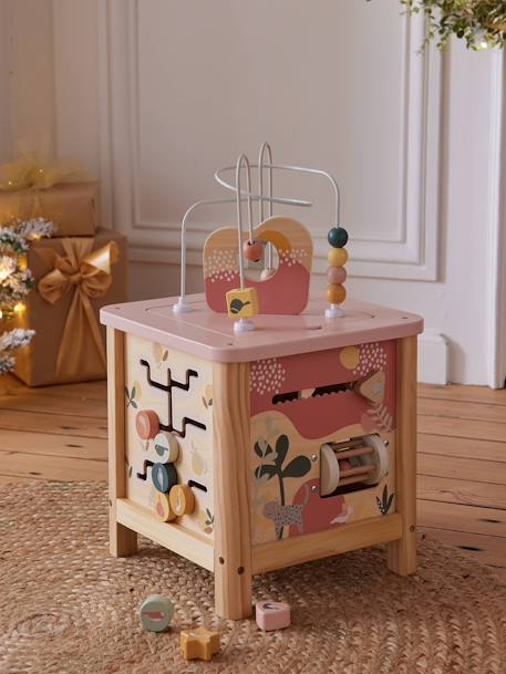 Grote houten activiteitenkubus Beige LOVELY FARM+roze+rozen+Tanzania - vertbaudet enfant 