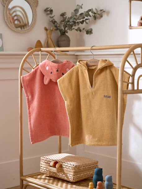 Badponcho baby personaliseerbaar Animal abrikoos+beige+okergeel - vertbaudet enfant 