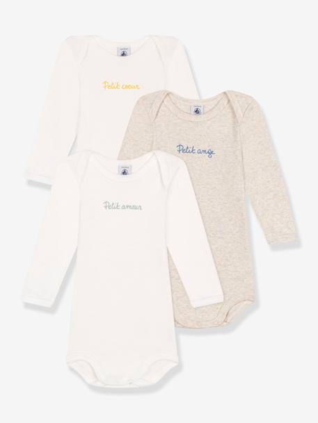 Set van 3 rompers met lange mouwen PETIT BATEAU beige+wit - vertbaudet enfant 