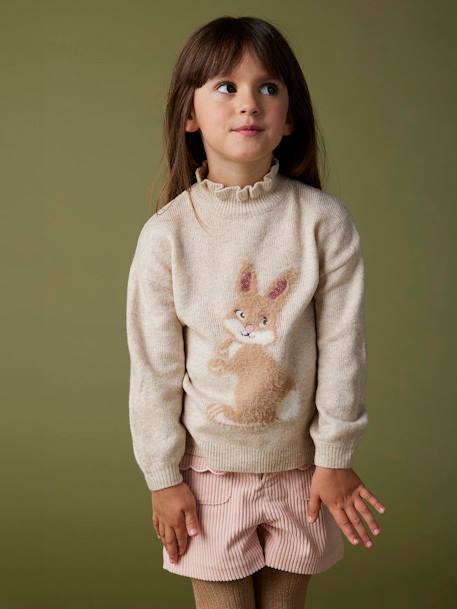 Meisjestrui in jacquard met pailletten gemêleerd beige+rozenhout - vertbaudet enfant 