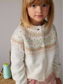 Meisje-Trui, vest, sweater-Vest-Jacquard meisjesvest met fantasiebreiwerk van glimmende draad