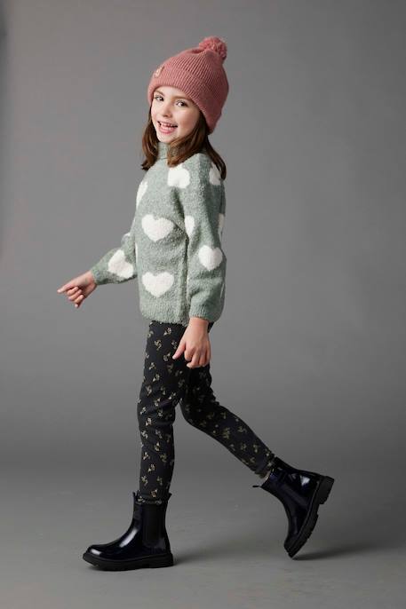 Meisjeslegging met fleecevoering antraciet+Bruin met print - vertbaudet enfant 