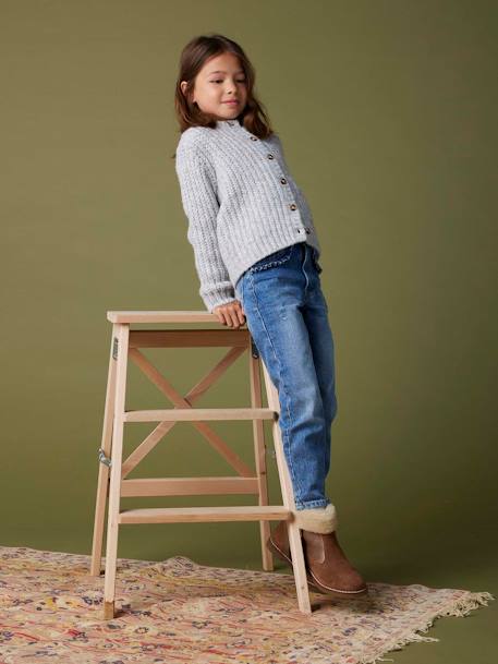 Rechte jeans MorphologiK meisjes heupomvang Medium gebleekt denim+stone - vertbaudet enfant 