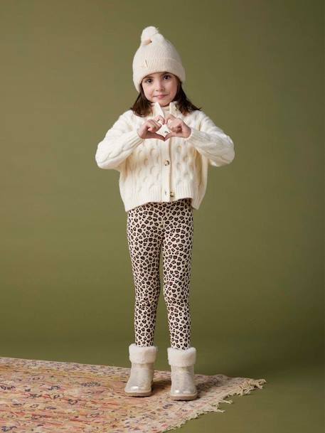 Meisjeslegging met fleecevoering antraciet+Bruin met print - vertbaudet enfant 