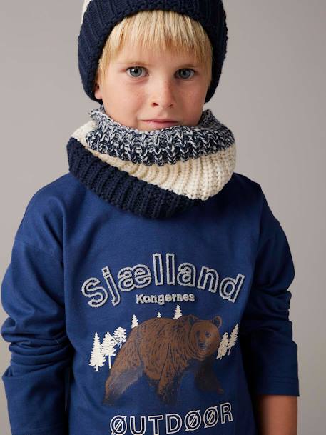 Natuur-T-shirt met flockdetails voor jongens antraciet+leiblauw+saliegroen - vertbaudet enfant 