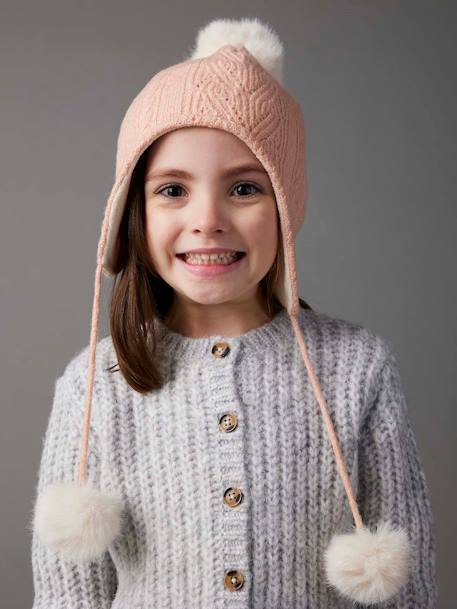 Gebreide set met muts + snood + handschoenen roze (poederkleur) - vertbaudet enfant 