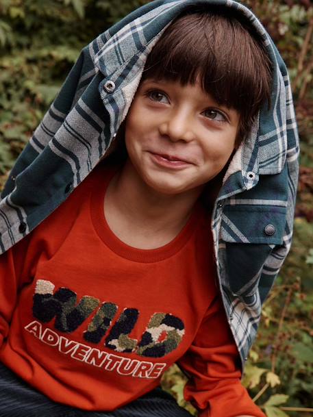 Jongensshirt met wild-motief in bouclé roest - vertbaudet enfant 