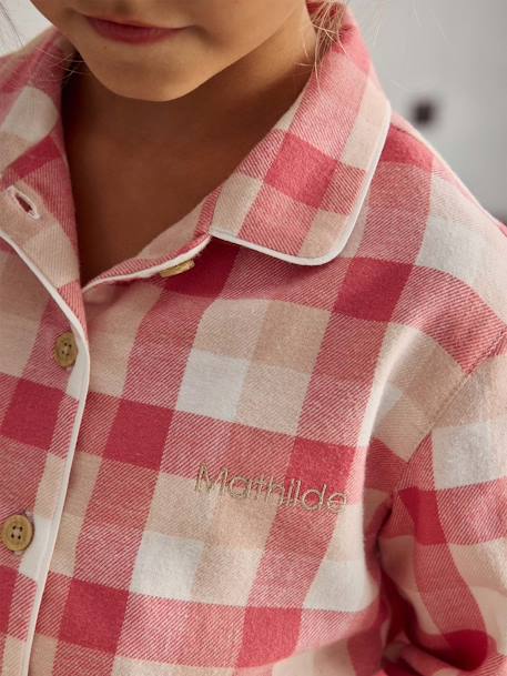 Gepersonaliseerde pyjama met ruitjes van flanel voor meisjes rozen - vertbaudet enfant 