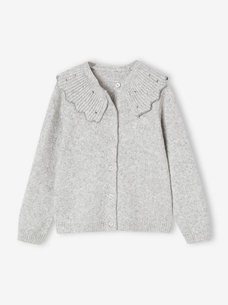 Festlicher Mädchen Cardigan mit Strass-Kragen gemêleerd grijs - vertbaudet enfant 