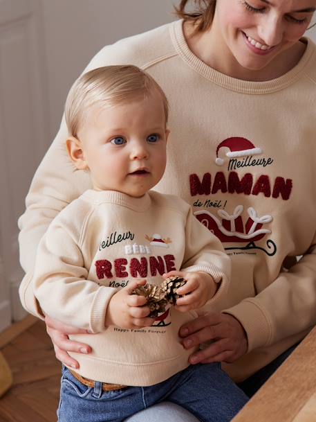 Sweater 'Meilleur bébé renne de Noël' familie-capsulecollectie vanille - vertbaudet enfant 