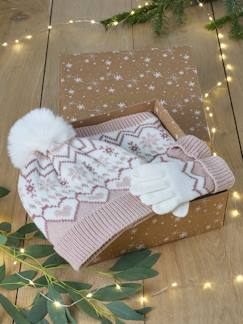 -Kerstdoos jacquard voor meisjes set met muts + snood + handschoenen