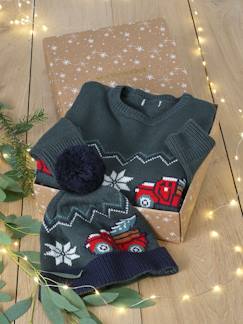 Jongens-Kerstset met jacquard trui + bijpassende muts met pompom voor jongens