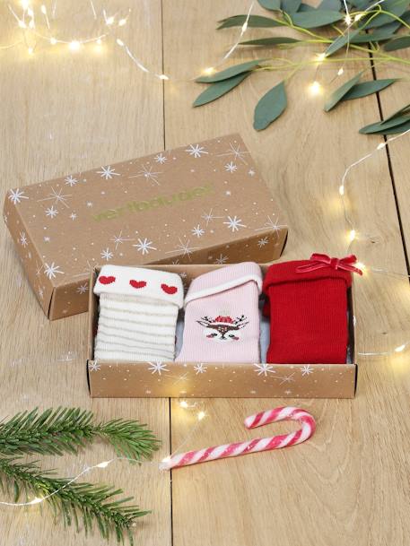 Set met 3 paar kerstsokken babymeisjes roze (poederkleur) - vertbaudet enfant 