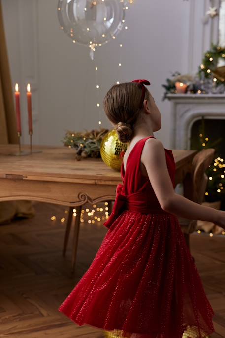 Kerstjurk van fluweel en glanzend tule voor meisjes rood - vertbaudet enfant 