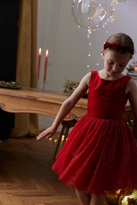 Kerstjurk van fluweel en glanzend tule voor meisjes rood - vertbaudet enfant 