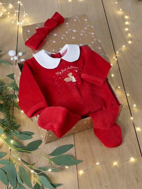 Baby Weihnachts-Geschenkset: Strampler & Haarband Oeko-Tex rood - vertbaudet enfant 