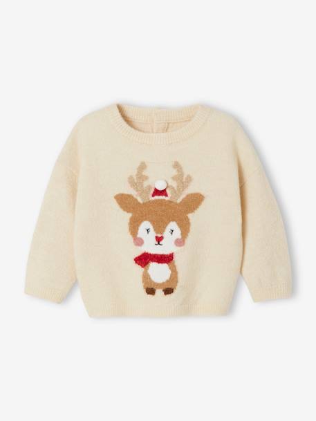 Kersttrui voor baby's met rendier en glanzende details beige (poederkleur) - vertbaudet enfant 