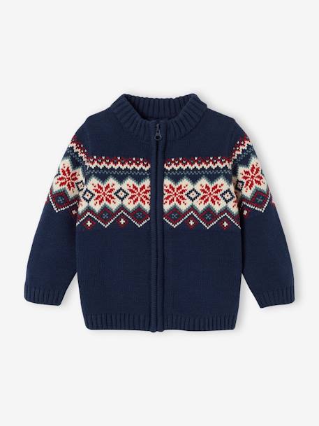 Baby Strickjacke mit Reissverschluss, Jacquardstrick marineblauw - vertbaudet enfant 