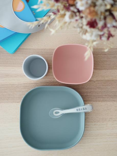 Serviesset 4 items silicone BEABA blauw+EUCALYPTUS+GEEL+jungle+NIGHT BLUE+ROZE - vertbaudet enfant 