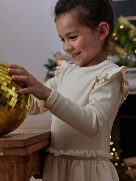 Festliches Mädchen Kleid mit Tüll ecru - vertbaudet enfant 