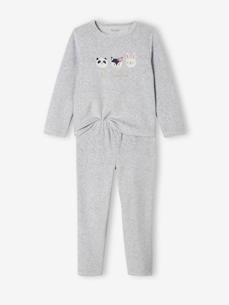 Set van 2 fluwelen pyjama's met dieren voor meisjes gemêleerd grijs - vertbaudet enfant 