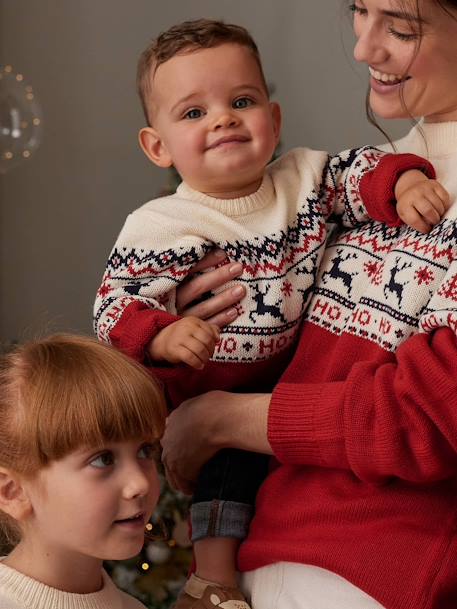 Jacquard babytrui in kerstthema familiecapsule marineblauw+rood - vertbaudet enfant 