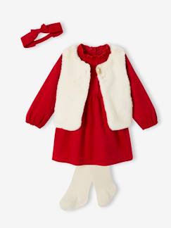 Baby-Babyset-Baby kerstset: jurk, vest van imitatiebont, maillot en bijpassende hoofdband