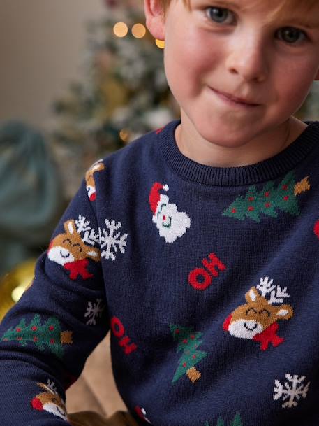 Jacquard jongenstrui met grappige motieven voor de kerst marineblauw - vertbaudet enfant 