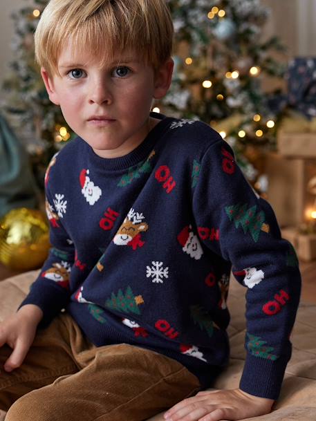 Jacquard jongenstrui met grappige motieven voor de kerst marineblauw - vertbaudet enfant 