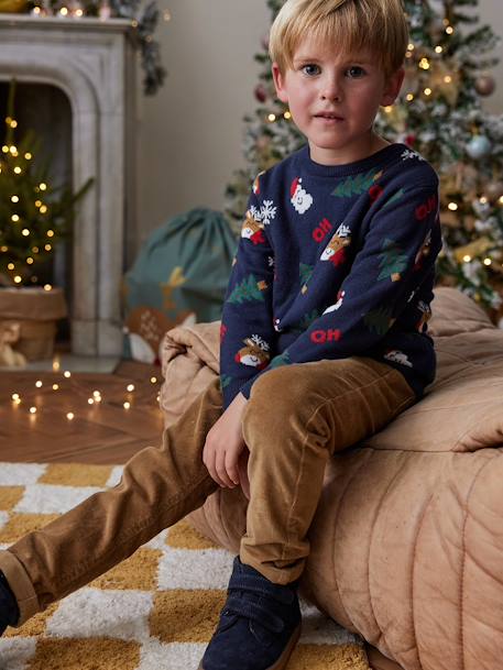 Jacquard jongenstrui met grappige motieven voor de kerst marineblauw - vertbaudet enfant 