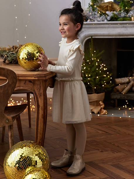 Festliches Mädchen Kleid mit Tüll ecru - vertbaudet enfant 