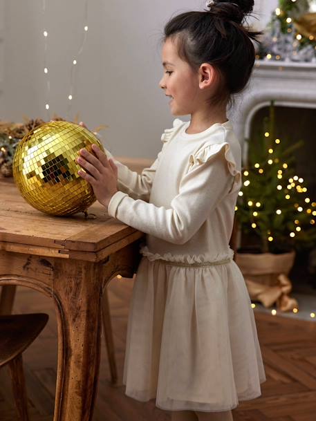 Festliches Mädchen Kleid mit Tüll ecru - vertbaudet enfant 