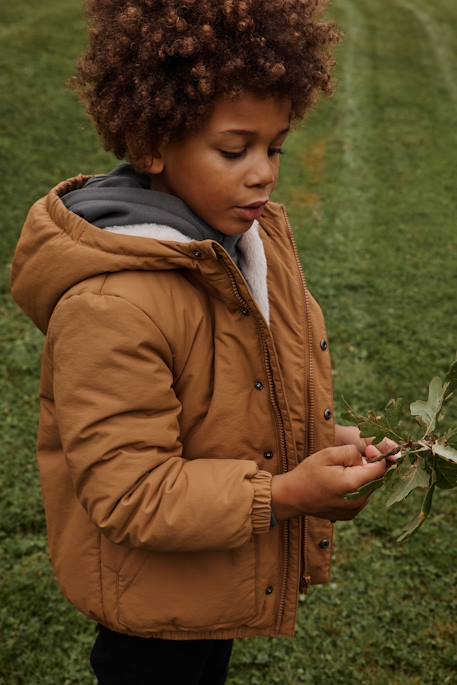 Ripstop parka met imitatiebontvoering voor jongens brons - vertbaudet enfant 