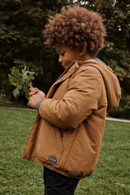 Ripstop parka met imitatiebontvoering voor jongens brons - vertbaudet enfant 