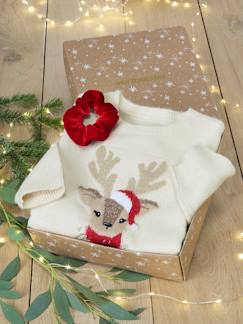 Meisje-Kerstcadeauverpakking "Renne" jacquard trui + 2 scrunchies voor meisjes