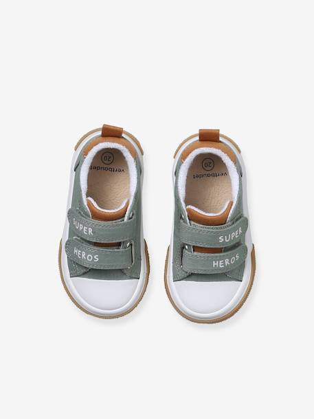 Canvast babysneakers met klittenband beige, bedrukt+kaki+lichtblauw+marineblauw - vertbaudet enfant 