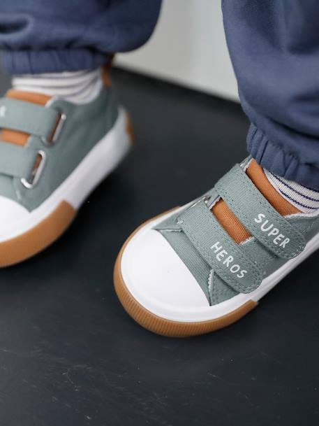 Canvast babysneakers met klittenband beige, bedrukt+kaki+lichtblauw+marineblauw - vertbaudet enfant 