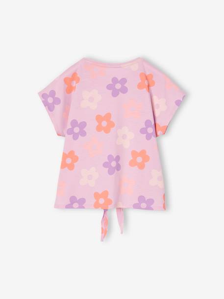 Gestreept T-shirt voor meisjes met sierstrik ecru+lavendel+rose paars bedrukt+vanille+wit, bedrukt - vertbaudet enfant 