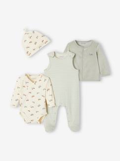 Baby-Geboorteset personaliseerbaar rompertje + tuinbroek + muts + vest