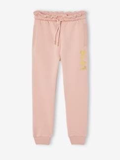 Meisje-Broek-Joggingbroek van fleece met motief op de broekspijp voor meisjes