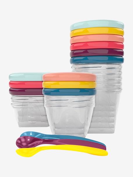 Set van 12 hermetisch afgesloten bakjes + 3 soepele lepels BABYMOOV Babydols Multi Set Meerdere kleuren - vertbaudet enfant 