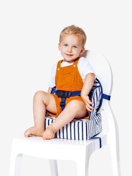 Stoelverhoger Easy up BABY TO LOVE GESTREEPT BLAUW+GRIJS MET STERREN+HAPPY LEMON - vertbaudet enfant 