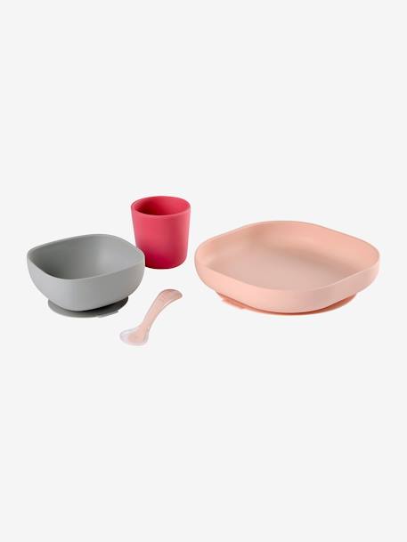 Serviesset 4 items silicone BEABA BLAUW+EUCALYPTUS+GEEL+jungle+NIGHT BLUE+ROZE - vertbaudet enfant 