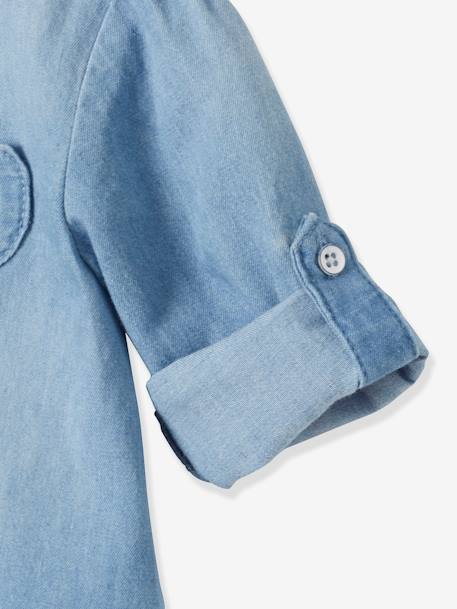 Personaliseerbare overhemd van afgewassen jeans babymeisje GEBLEEKTE DENIM - vertbaudet enfant 