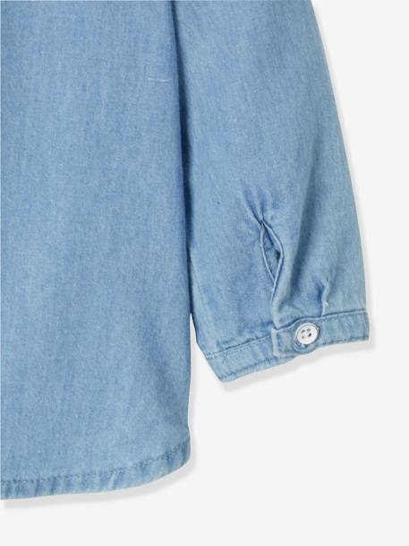 Personaliseerbare overhemd van afgewassen jeans babymeisje GEBLEEKTE DENIM - vertbaudet enfant 